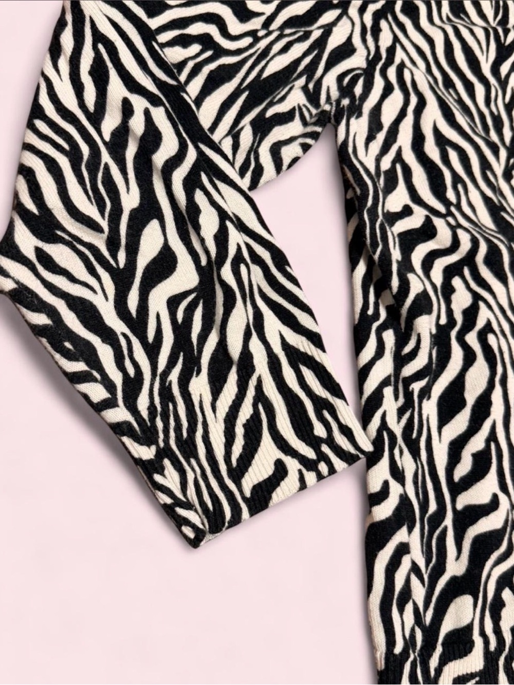 Rafaella Petite Zebra Cardigan Sweater M/L Black White Y2K Button Up 100% Cotton - Picture 4 of 7